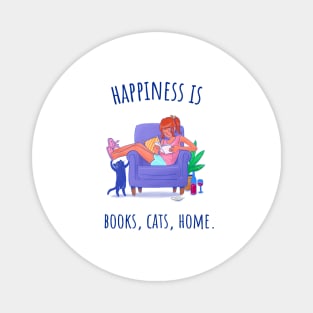 Happiness is Books, Cats, Home - Illustrated Magnet